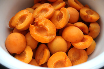 Fresh slices of apricot. Preparation for homemade making apricot jam.
