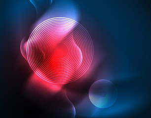 Neon glowing wave lines, blue hi-tech futuristic abstract background template