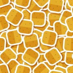 Brown potato vegetable sticker seamless pattern. Modern patch texture background design with square potato vegetable in brown colors. Vector illustration for vegetarian menu website decoration design