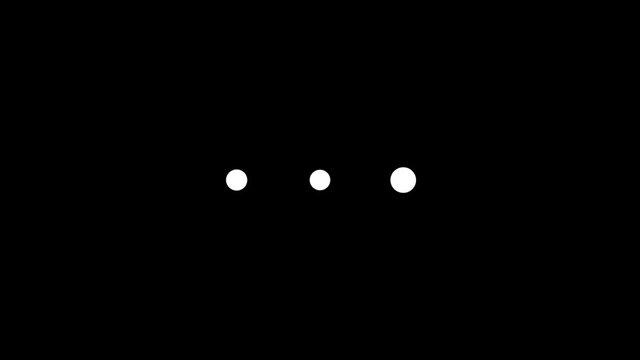 Three white dots blinking very fast on black background, visual stimulus for epilepsy concept. Animation. Abstract ellipsis shimmering, seamless loop, monochrome.
