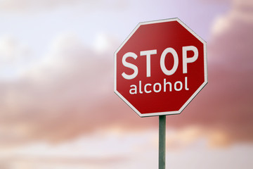 Obraz premium Drinking at the wheel is dangerous for life. Stop the alcohol. Road sign 