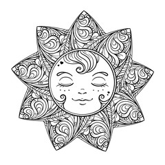 Ornamental sun coloring page.