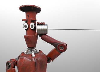 Retro Robot with Tin Can Phones. 3d render.
