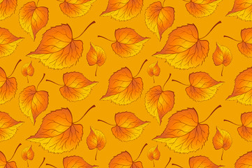 Red and Orange Autumn Leaves Yellow. Background autumn pattern sheet seamless. Leaves of the fern. Pattern for the fabric. Fern print. Trend autumn pattern. Cloth shirt pattern. vector, eps 10