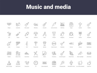 music and media outline icons - obrazy, fototapety, plakaty