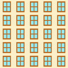 Wall of house with windows, seamless pattern. Collection of identical windows. Vector illustration flat style