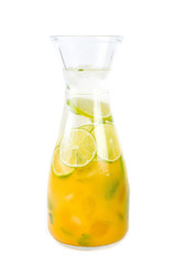 Natural orange lemonade with citrus and mint on white background. Detox drink for a healthy lifestyle.
