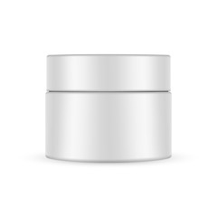 Plastic cosmetic jar mockup - front view. Vector illustration