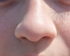 Nose teen girl close up front view