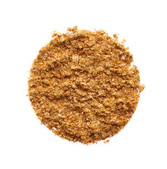 Texture of gold eye shadow isolated on white background. Macro texture of broken gold powder