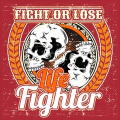 fight or lose skull hand drawing vector