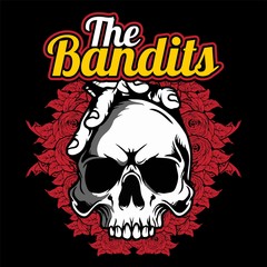 skull the bandits.vector hand drawing,Shirt designs, biker, disk jockey, gentleman, barber and many others.isolated and easy to edit. Vector Illustration