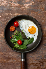 Close up breakfast with egg and vegetables