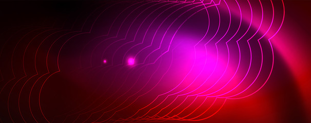 Neon glowing techno lines, hi-tech futuristic abstract background template, vector