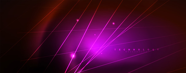Shiny color neon light with lines, abstract wallpaper, shiny motion, magic space light. Techno abstract background