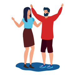 young lovers couple celebrating characters