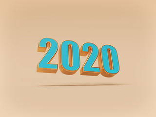 2020 New Year text simple concept. calendar background. 3d rendering