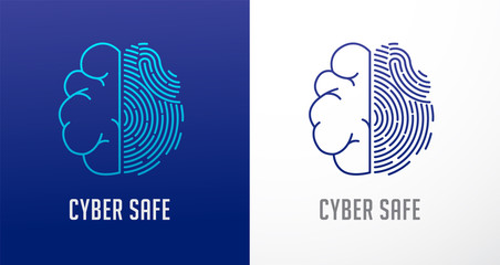 Fingerprint scan logo, privacy, human brain icon, cyber security ,identity information and network protection. Vector icon