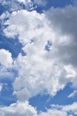Cumulus cloud on beautiful blue sky , Fluffy clouds formations at tropical zone , Thailand