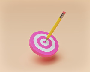 Pencil on the center of target. 3d rendering