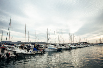 Fototapeta na wymiar Ibiza San antonio Abad marina port in blue