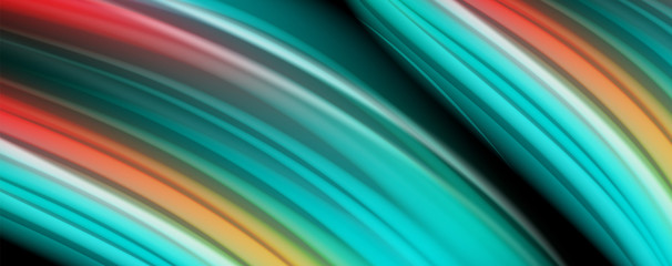 Modern rainbow liquid color flow colorful poster. Wave Liquid shape in black color background. Abstract composition