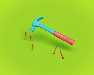 Hammer and nails. 3d rendering