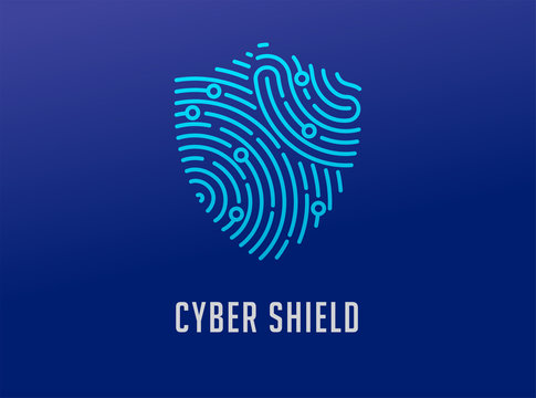 Fingerprint scan logo, privacy, shield icon, cyber security ,identity information and network protection. Vector icon