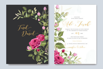 wedding invitation card with floral and leaves frame template