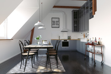 modern loft kitchen interior design.