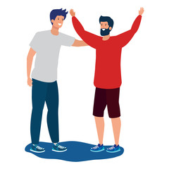 happy young men friends celebrating characters