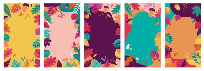 Autumn, fall banners, collection of abstract background designs, fall sale, social media promotional content. Vector illustration