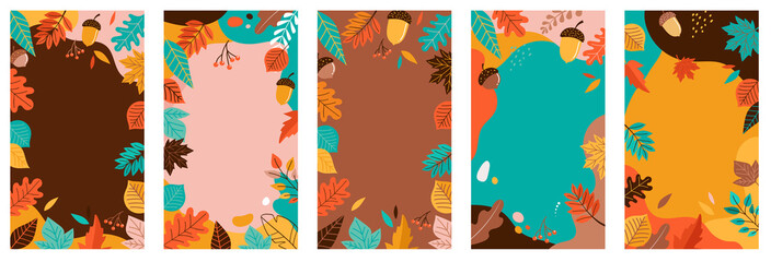 Autumn, fall banners, collection of abstract background designs, fall sale, social media promotional content. Vector illustration