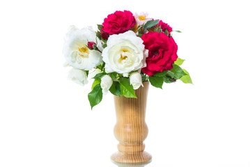 bouquet of beautiful red roses on a white