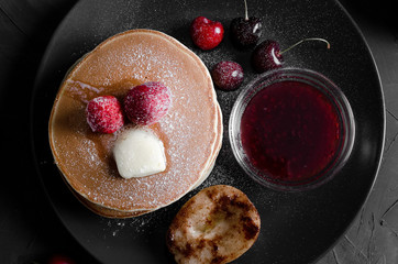 Fresh pick up forest fruit with wholegrain pancakes