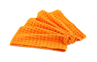 Crumpled orange kitchen towel on white background