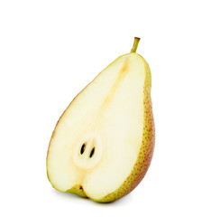 Half of ripe fresh juicy pear isolated on white