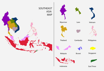 Southeast Asia map graphic vector - Separated isolated country map for design work or info graphic education and geography - 278178115