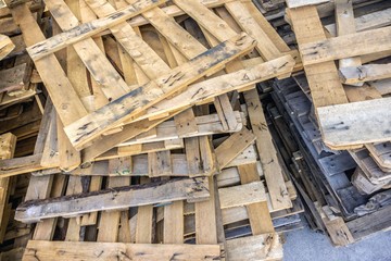 broken boards, wooden pallets. Industrial Warehouse