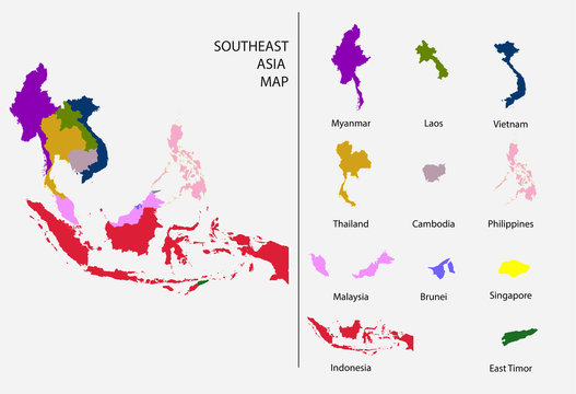 Southeast Asia map graphic vector - Separated isolated country map for design work or info graphic education and geography