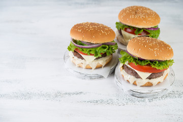 Delicious homemade burgers with beef Patty and vegetables