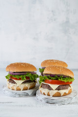 Delicious homemade burgers with beef Patty and vegetables