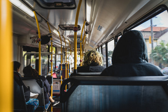 Sydney, New South Wales, Australia - JUNE 23rd, 2018: Passengers travelling on a bus from Coogee to the city.