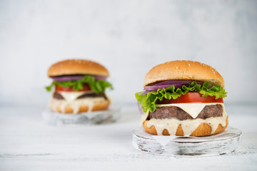 Delicious homemade burgers with beef Patty and vegetables