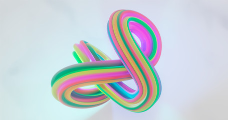 3d rendering. Twisted torus with multi-colored diagonal stripes on a white isolated background. Graphic illustration for your business.