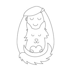 Cute Simple Illustration of Young Girl Hugging the Dog.