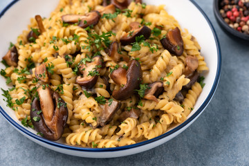 Pasta fusilli with Mushroom in Herb sauce