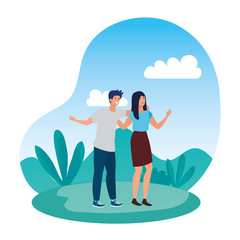 young lovers couple in the landscape