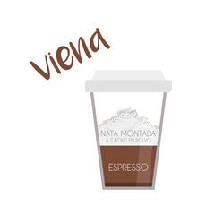 Vector illustration of a Vienna coffee cup icon with its preparation and proportions and names in spanish.