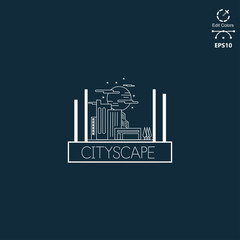 cityscape monoline design night view of big cuty